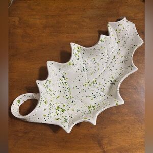 Mid-Century Modern ceramic holly leaf dish